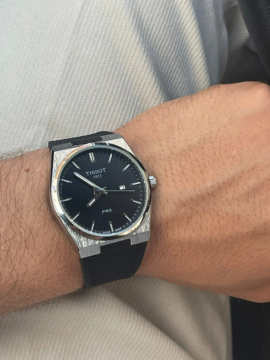 Tissot Prx - Fond Noir & Bracelet Caoutchouc Noir