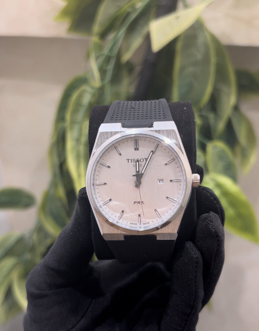 Tissot Prx - Fond Blanc & Bracelet Caoutchouc Noir