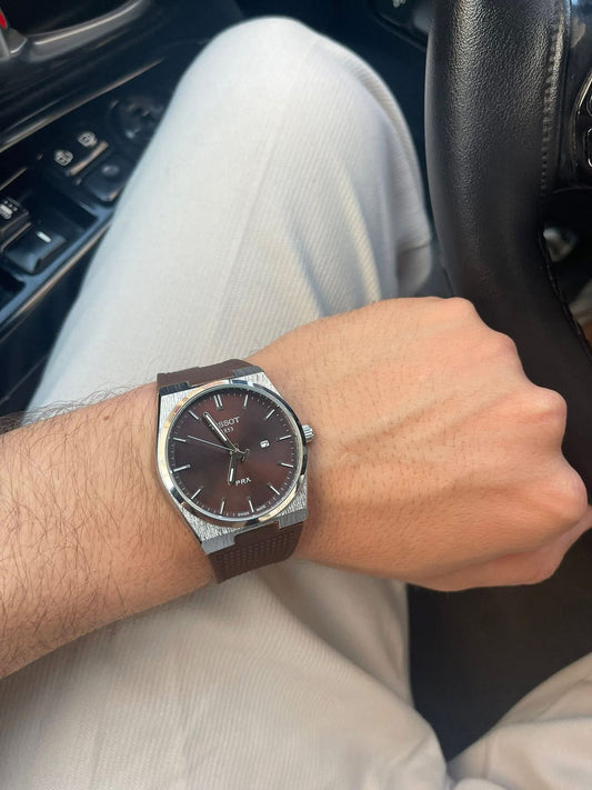 Tissot Prx - Fond Marron & Bracelet Caoutchouc Marron