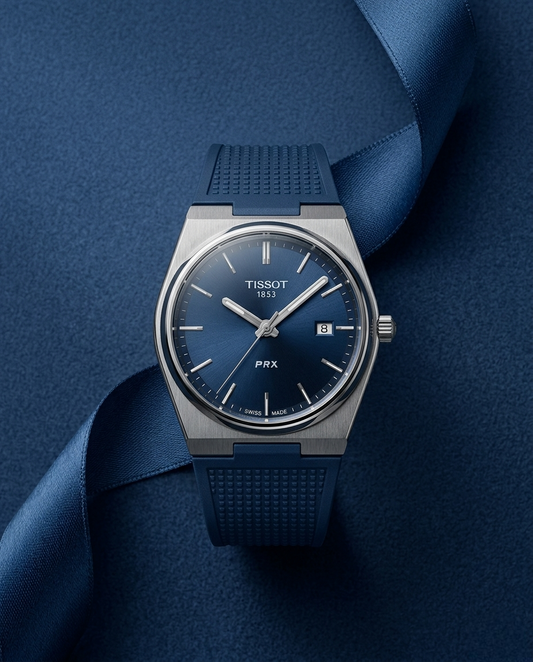 Tissot Prx - Fond Bleu & Bracelet Caoutchouc Bleu
