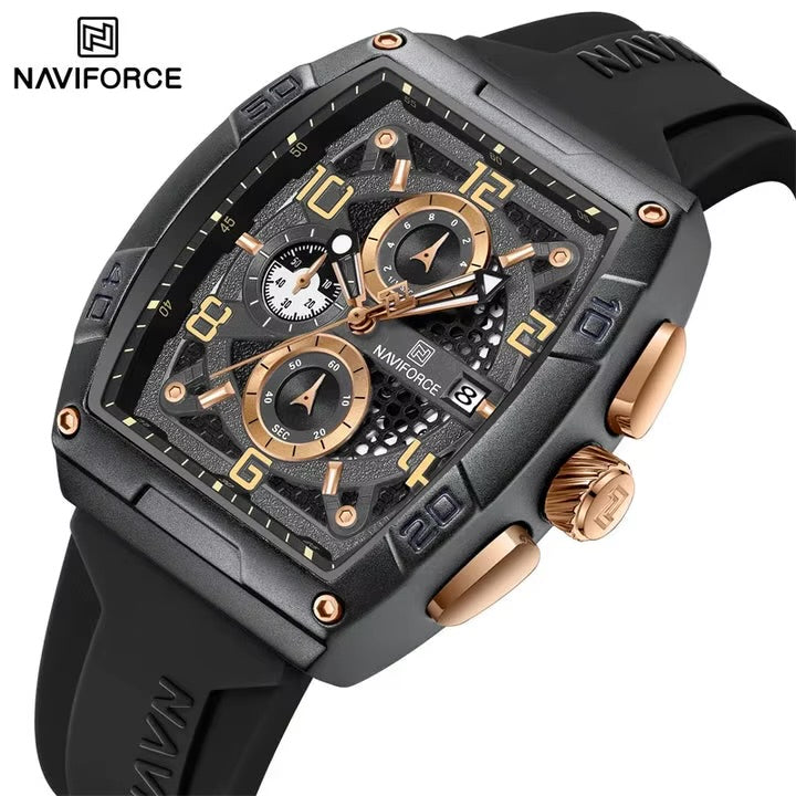NaviForce NF8052 Shape Hollow Design Dial
Multifunction Watch For Men - Black