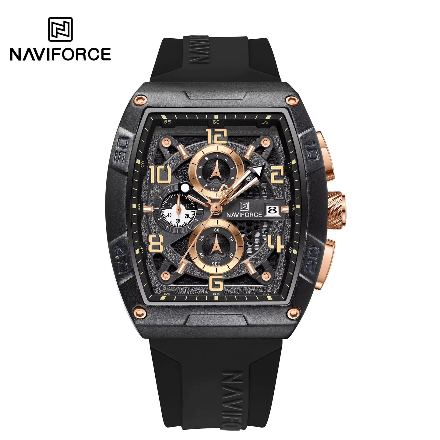 NaviForce NF8052 Shape Hollow Design Dial
Multifunction Watch For Men - Black