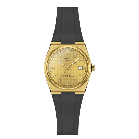 TISSOT PRX – CADRAN DORÉ, LUNETTE DORÉE & BRACELET NOIR