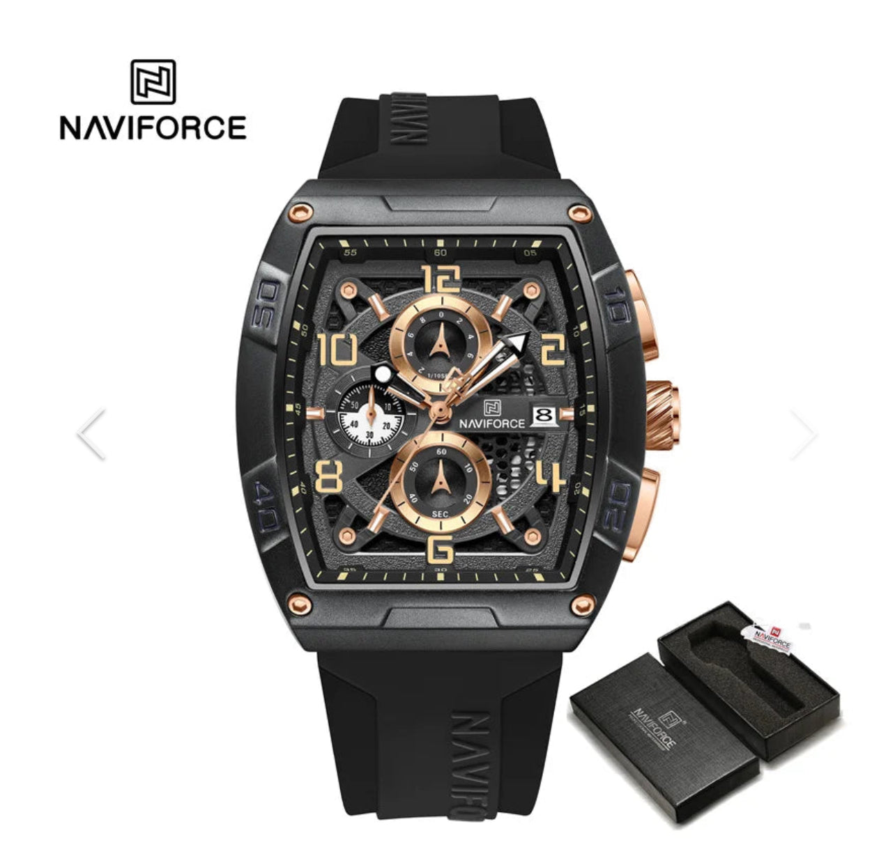 NaviForce NF8052 Shape Hollow Design Dial
Multifunction Watch For Men - Black