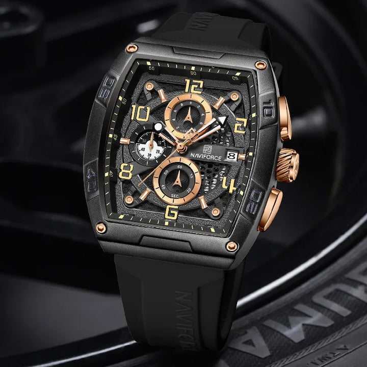 NaviForce NF8052 Shape Hollow Design Dial
Multifunction Watch For Men - Black