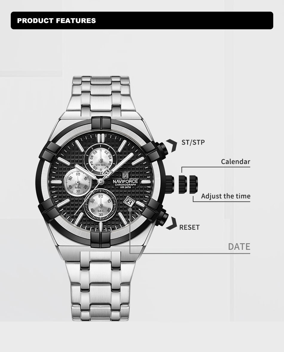 Naviforce NF8042 Argent Fond Noir Montre pour Homme