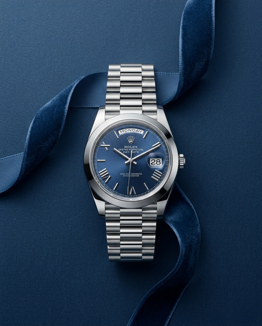 Rolex Day-Date - Fond Bleu Romanian Numbers