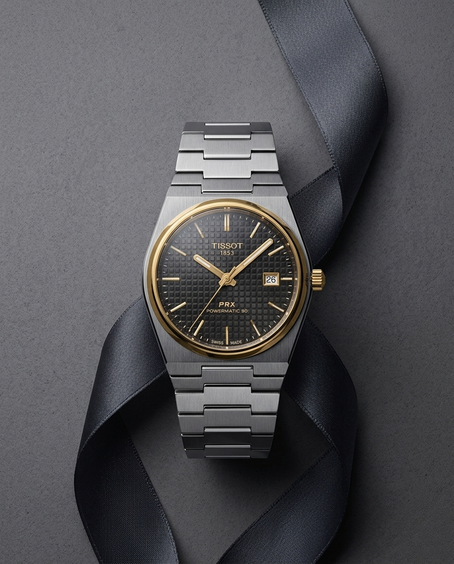 Tissot Prx Powermatic Black Dial Gold Bezel Automatic