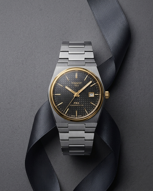 Tissot Prx Powermatic Black Dial Gold Bezel Automatic
