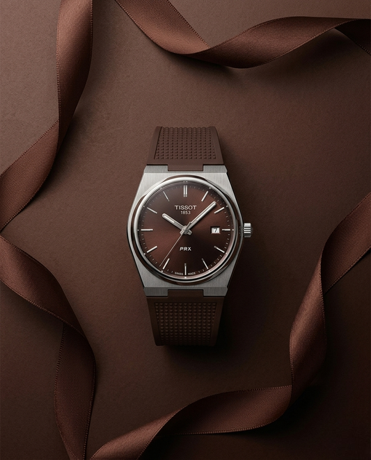 Tissot Prx - Fond Marron & Bracelet Caoutchouc Marron