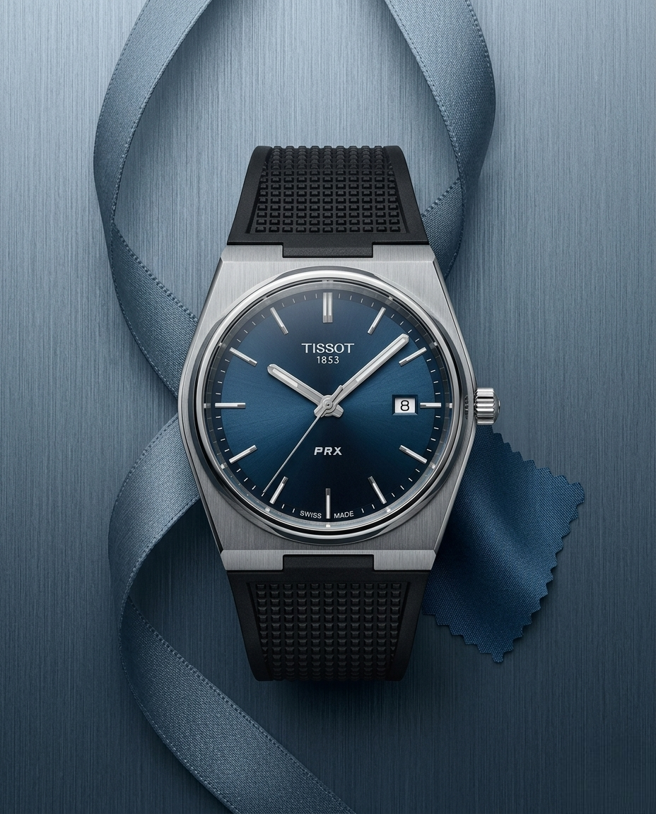 Tissot Prx - Fond Bleu & Bracelet Caoutchouc Noir