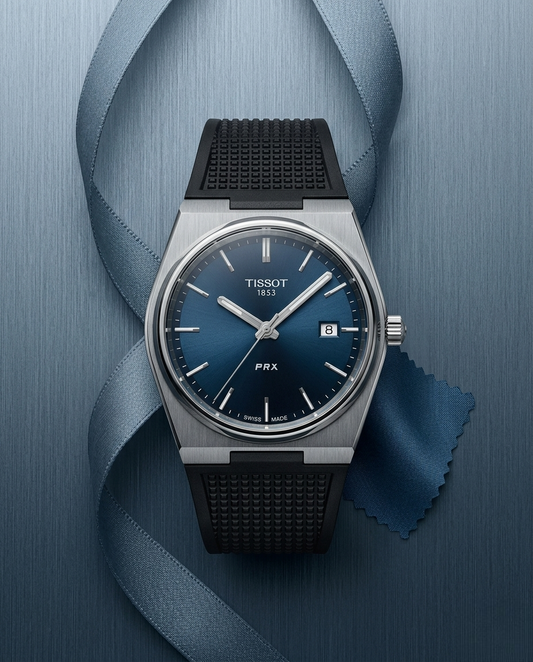 Tissot Prx - Fond Bleu & Bracelet Caoutchouc Noir